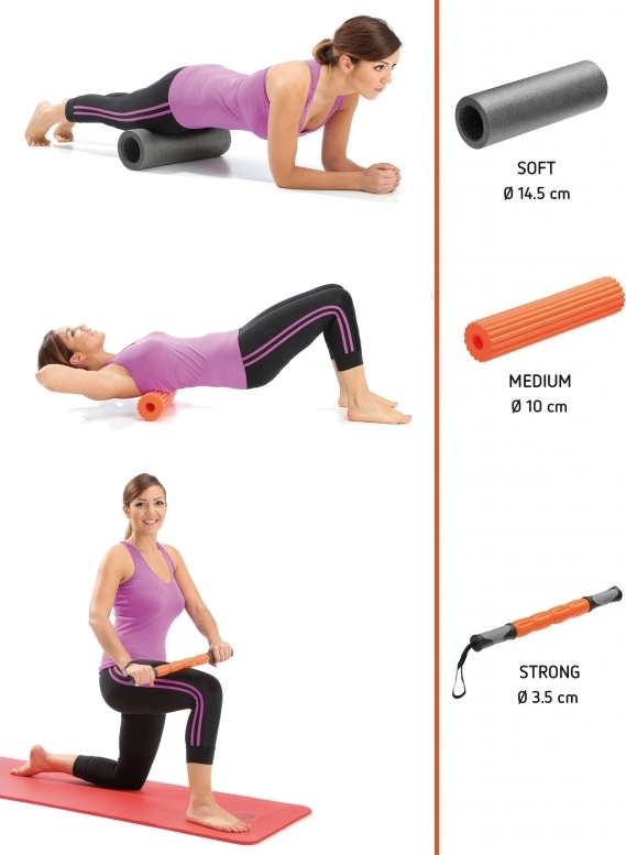 Image d'une femme s'entraînant avec différents rouleaux de fitness pour la détente musculaire