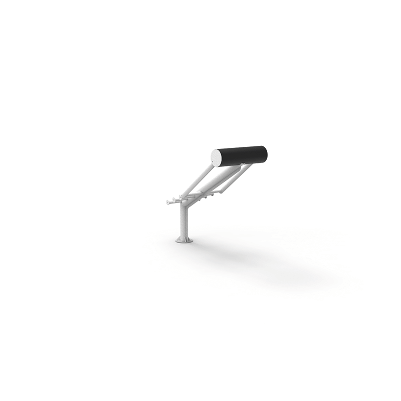 Un objet moderne et minimaliste en noir et blanc de forme cylindrique sur un pied stable, adapté à l'extérieur.