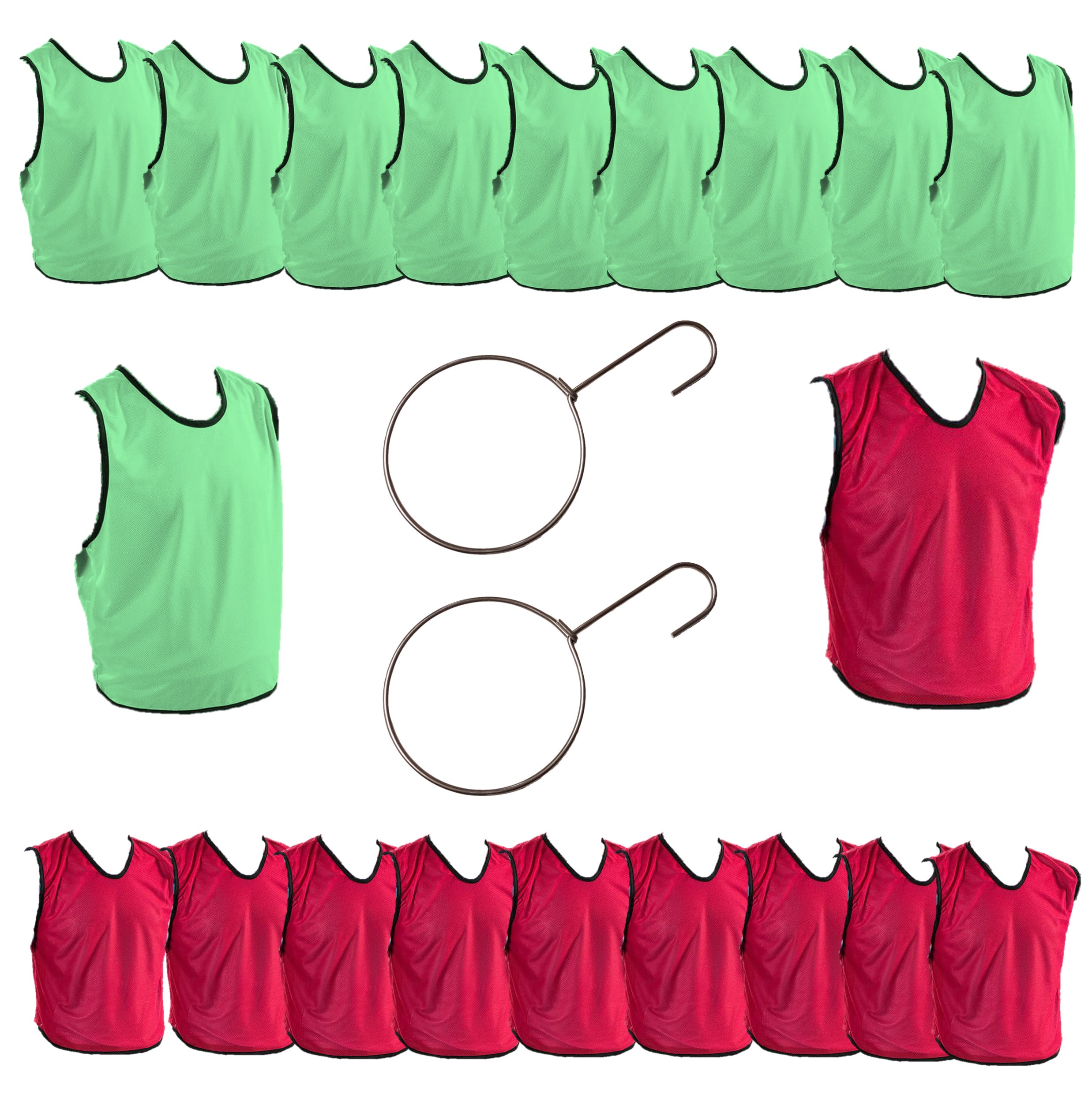 Set de gilets de marquage en vert et rouge, gilets en polyester robuste