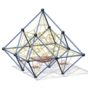 Geometrisches Modell mit blauen Stäben und gelben Fäden in Pyramidenform