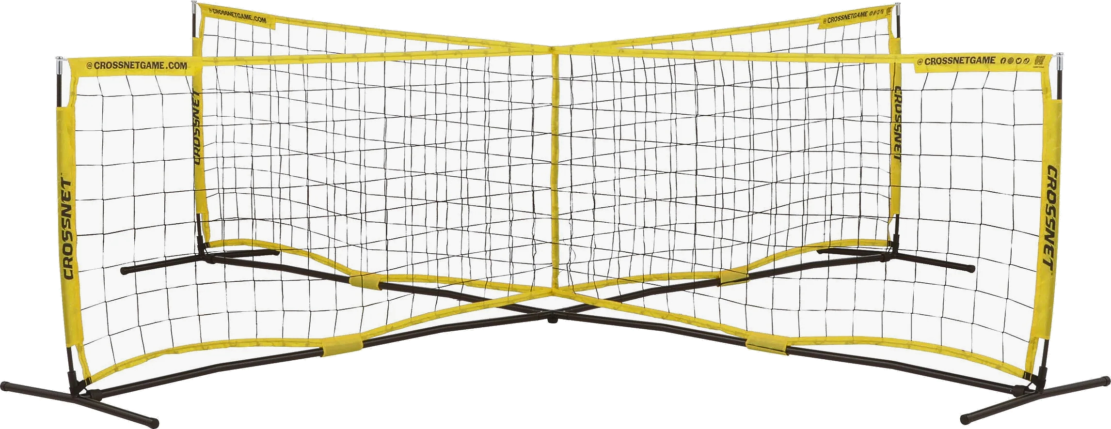 Filet de volleyball Crossnet composé de quatre sections carrées pour des jeux sportifs variés en plein air