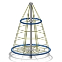Klettergerät in Form einer Pyramide mit blauen Ringen für Kinder