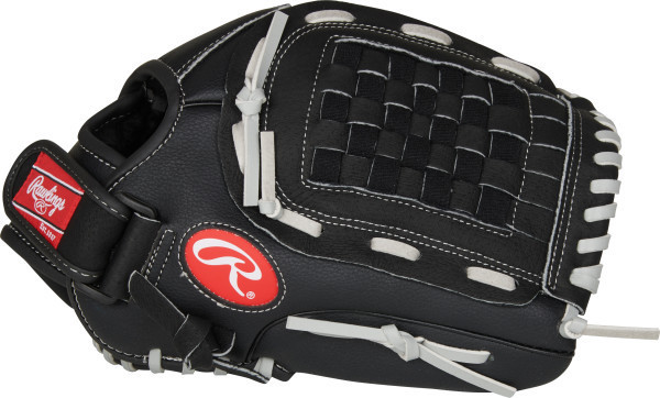 Baseballhandschuh aus schwarzem Leder mit weißer Naht und Logodetails