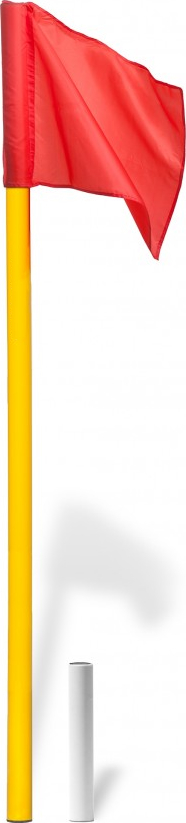 Drapeau rouge sur un mât jaune avec housse plastique blanche séparée