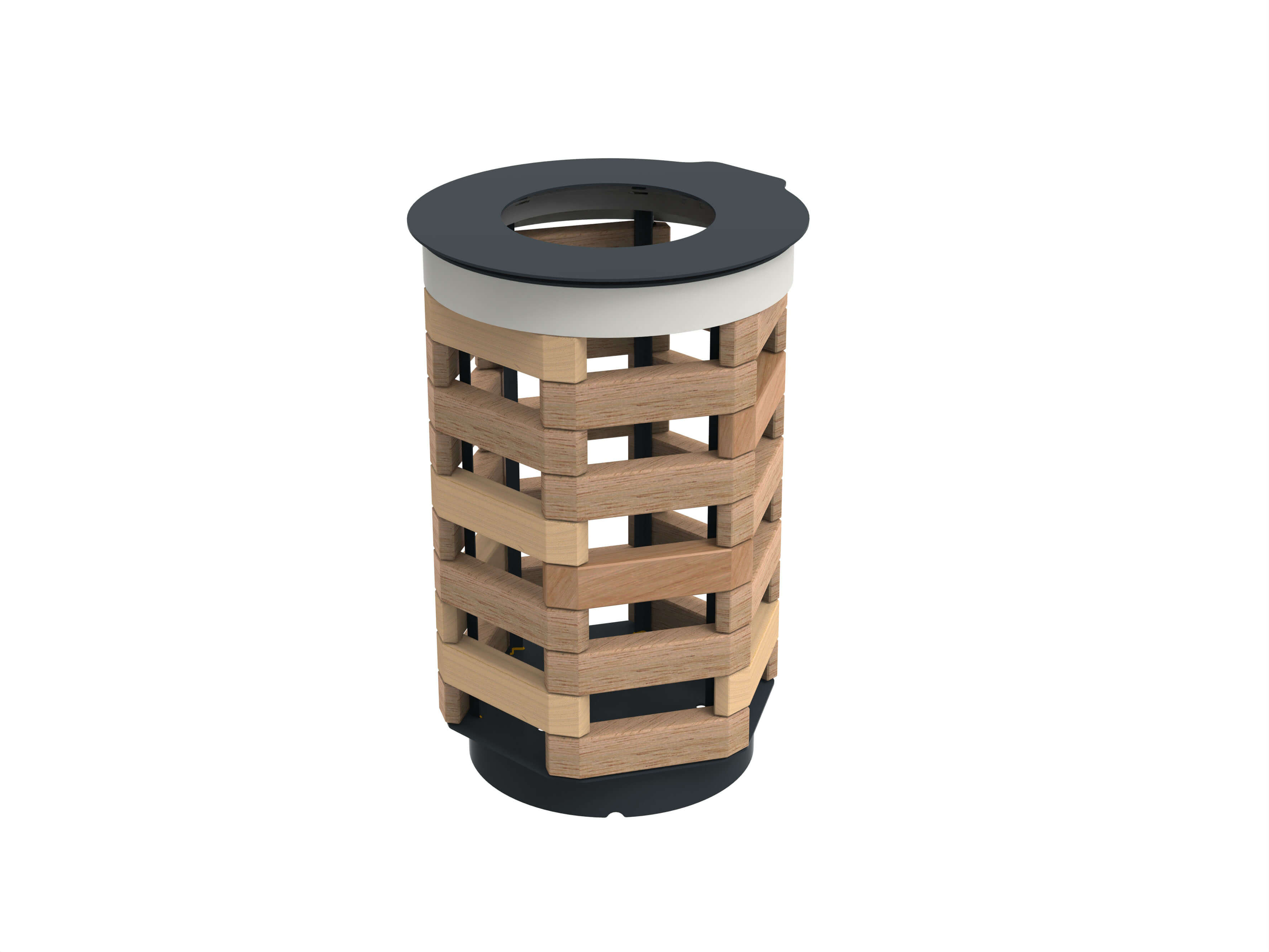 Corbeille à papier ronde en bois et métal, design moderne