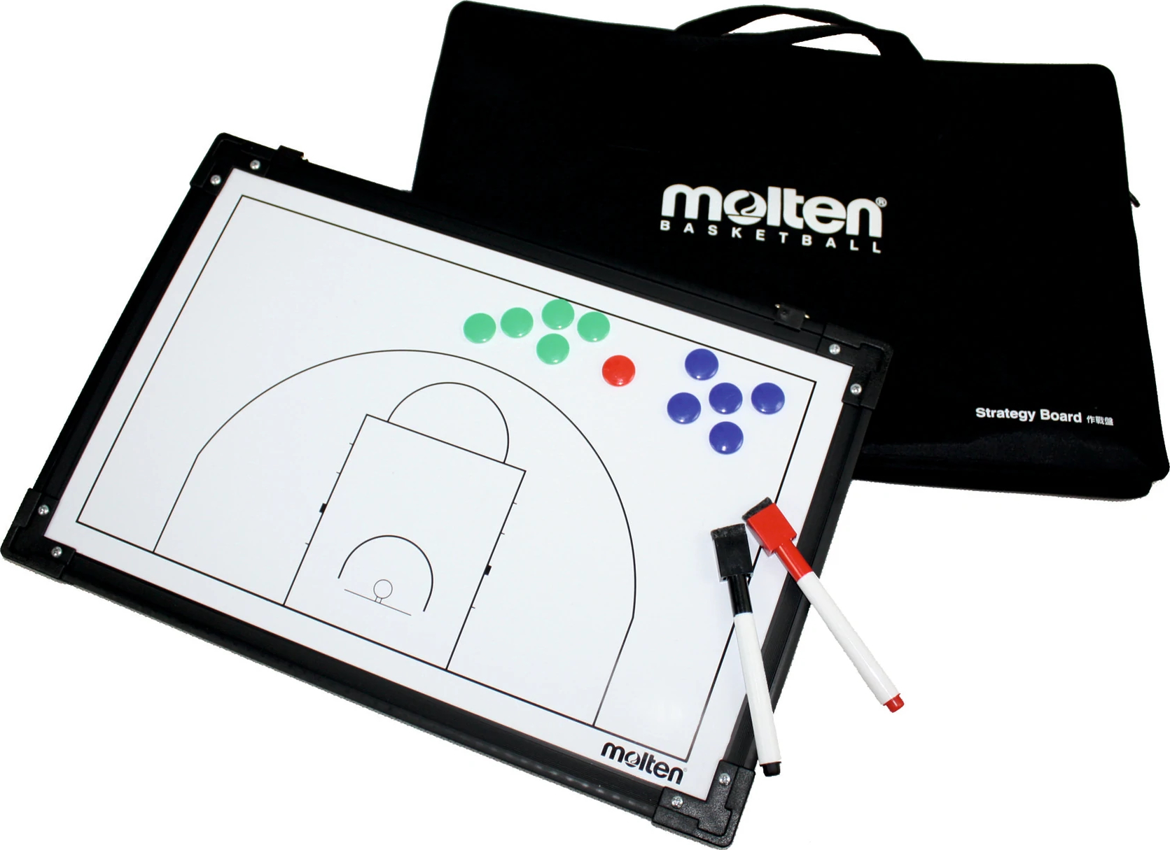 Basketball Taktiktafel mit Magneten, zwei Markern und einer schwarzen Tragetasche