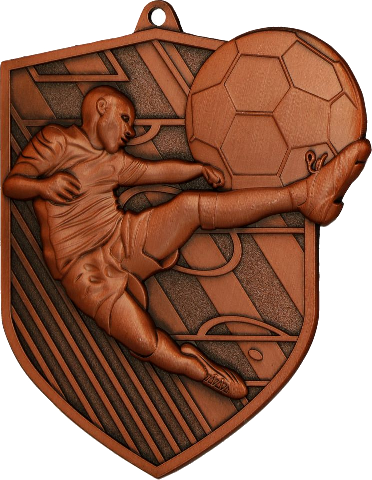 Bronze Fussballmedaille mit schütendem Spieler