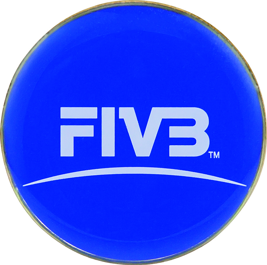 Pin's rond bleu avec inscription FIVB blanche