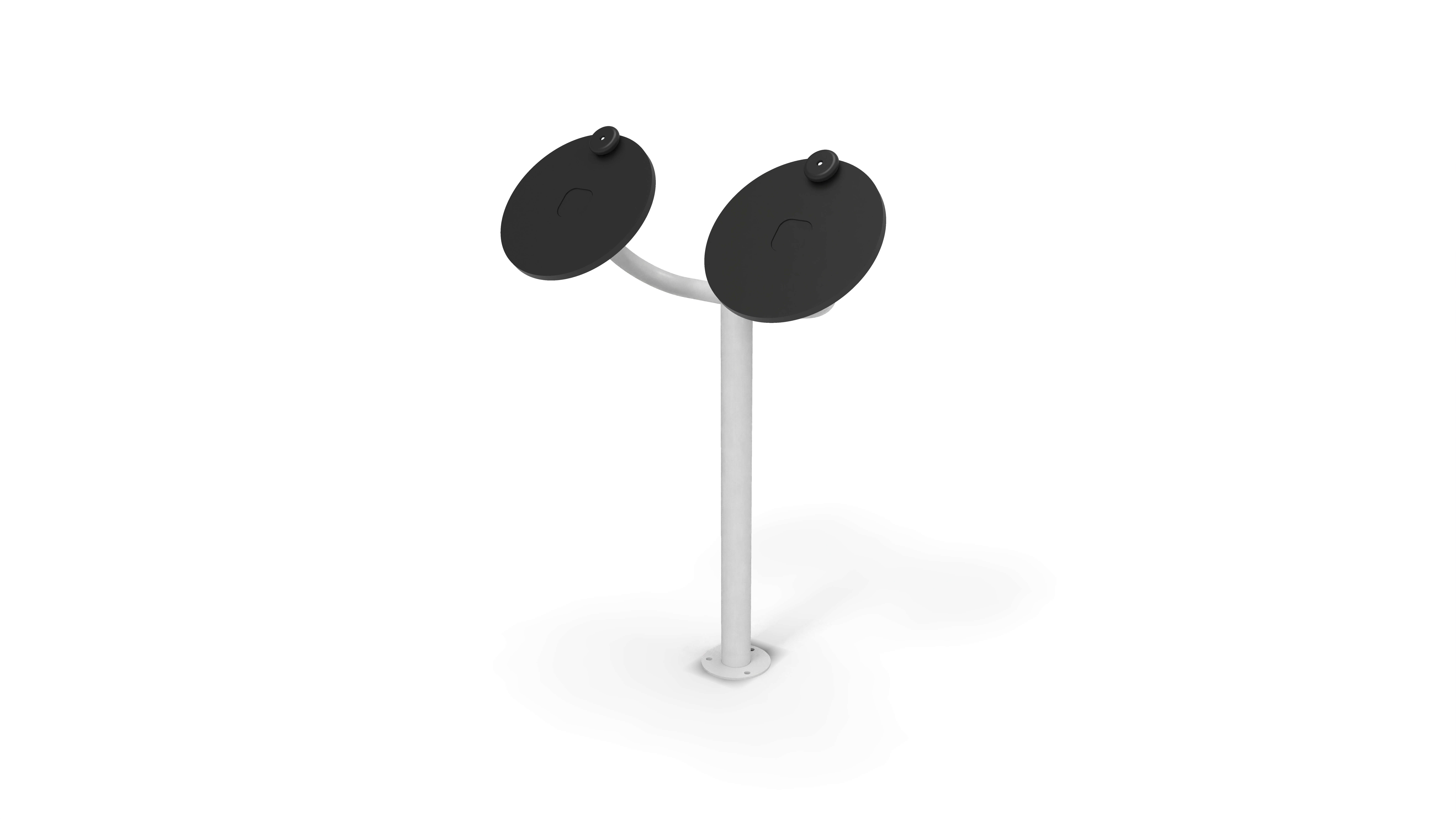 Un appareil de fitness autonome avec deux disques rotatifs pour l'entraînement des muscles des bras et des épaules en plein air.
